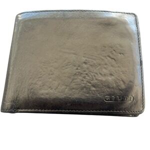 Vtg 90 Giudi Italy European Billfold Genuine Leather Vachetta Black Quiet Luxury